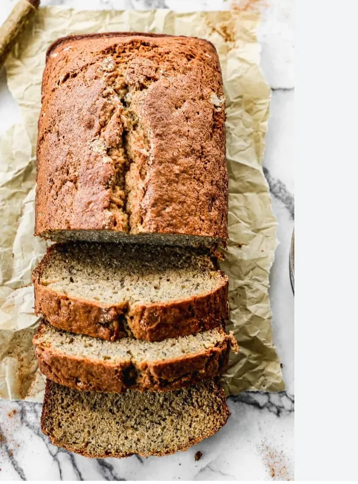 Sliced homemade banana bread