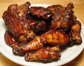 Jerk barbecue wings glazed with sauce