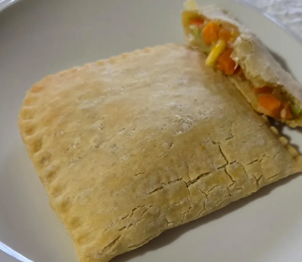 Jamaican vegetable patty with a flaky crust